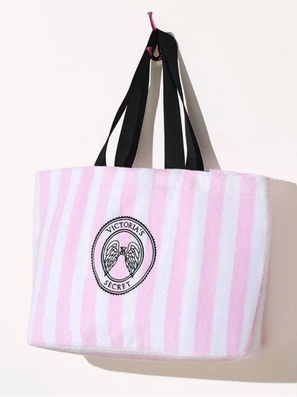 Victoria's Secret Pink & White Striped TERRY Large Tote Bag